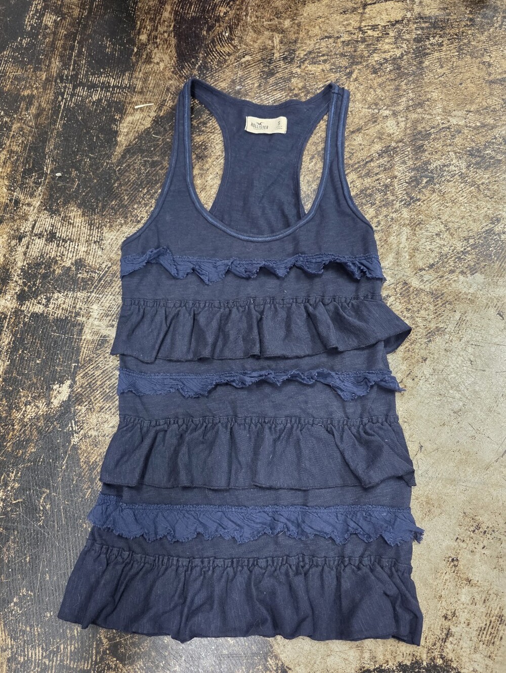 Hollister Vintage Y2k Navy Ruffle Tank Sz Small